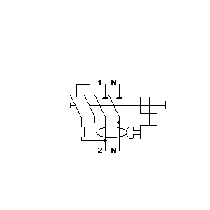 schematic symbol: schakelmateriaal, verdeelinrichtingen en beveiligingen - 1 polige aardlekschakelaar