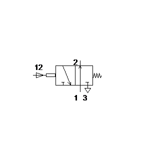 Značka: pneumatická schémata - 3-2 přímo řízený 12 monostabilní sepnutý