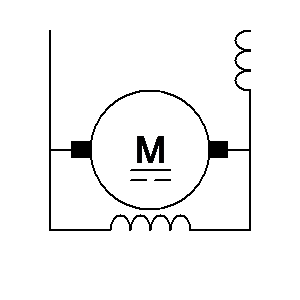 Simbolo: máquinas - generador de corriente continua con excitación compuesta corta, representado con terminales y escobillas