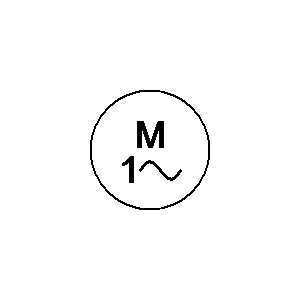 Symbol: motor - Motor, Asynchron-, einphasig, mitKäfigläufer, Enden für eine Anlaufwicklung herausgeführt