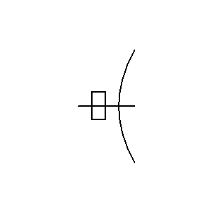 Simbolo: antenas - antena parabólica, representada con alimentación por guía de ondas de sección rectangular
