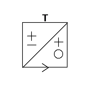 Simbolo: técnica de telecomunicaciones - repetidor con conversión de corriente de polaridad doble a simple para la transmisión en un solo sentido