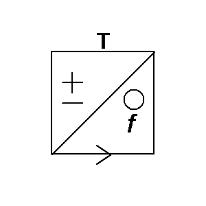 Simbolo: técnica de telecomunicaciones - repetidor con conversión de corriente de polaridad doble a corriente alterna