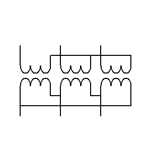 Značka: transformátory - trojfázová skupina tří 1f. traf ve spojení hvězda - trojůhelník - 2pólově
