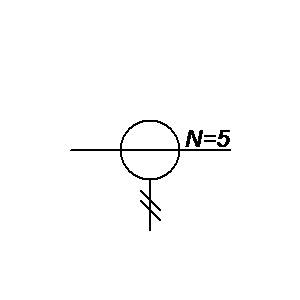 Symbol: current transformer - current transformer with 5 passages of a conductor acting as primary winding - form 1