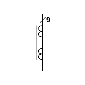 Simbolo: trasformatore di corrente - trasformatore di corrente con 2 avvolgimenti secondari e sullo stesso nucleo e 9 conduttori filari - forma 2