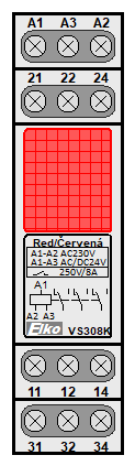 : pomocná relé - VS308K Červená