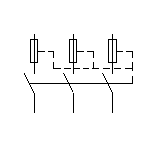 schematic symbol: diversen - 3P schakelaar met automatische uitschakeling door 1 van de zekeringen