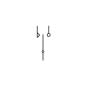 Symbol: styki przełączające - Styk przełączający z biegunem spoczynkowym i konstrukcją z jednego bieguna i bez powrotu z przeciwnego bieguna.