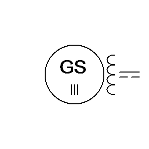 Symbol: maszyny - 3f. synch. gen. z obydwoma końcami uzwojeń fazowych i obcym wzbudzeniem DC