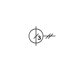 Symbol: przekładnik prądowy - przekładnik prądowy z trzema zwojami przewodu pierwotnego - 1 biegun